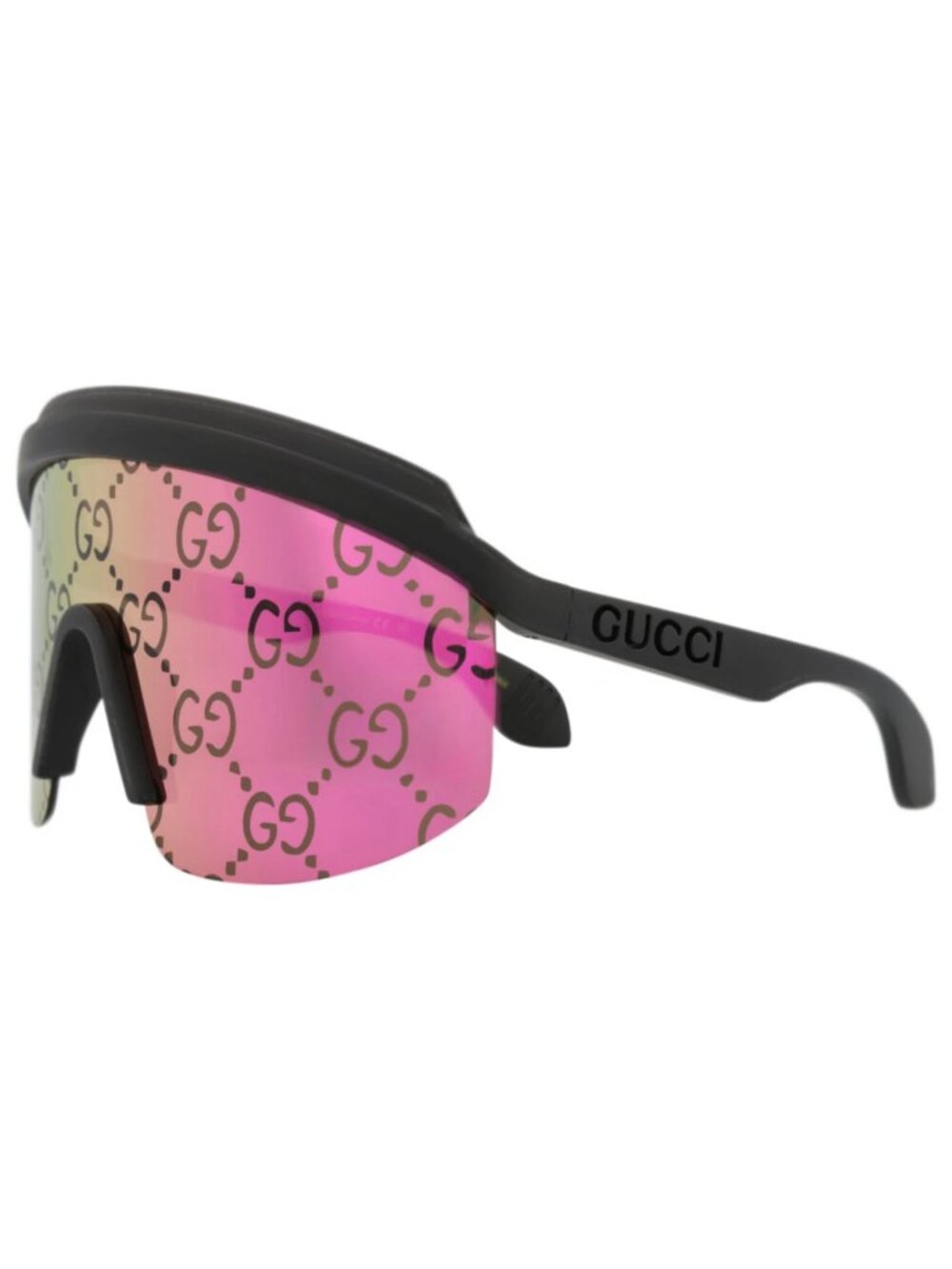 New Gucci Women's Sunglasses Shield Wrap Injection Frame Black Black Pink